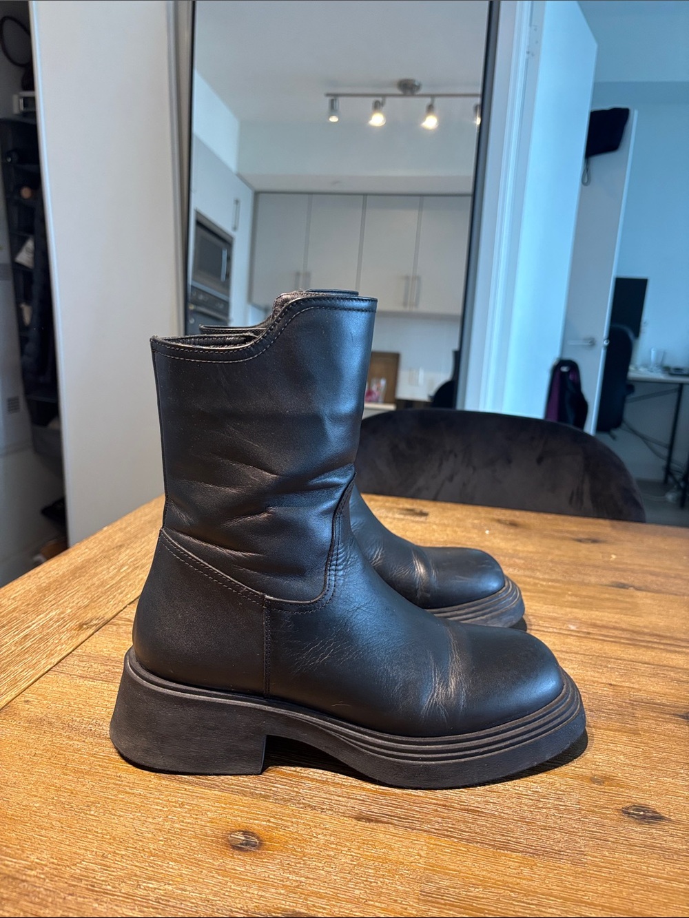 L'INTERVALLE Black Leather Platform Ankle Boots
